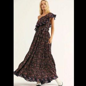 Free People Floral and Plaid One Shoulder Maxi Dress Size Medium